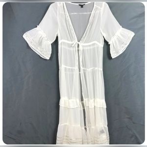 Express midi cover up dress kimono white silver sz.L